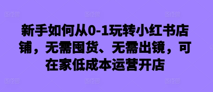 新手如何从0-1玩转小红书店铺，无需囤货、无需出镜，可在家低成本运营开店-520资源库