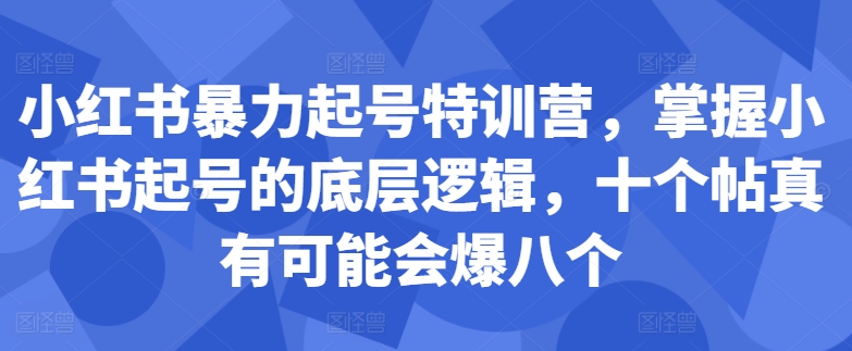 小红书暴力起号特训营,掌握小红书起号的底层逻辑,十个帖真有可能会爆八个-520资源库