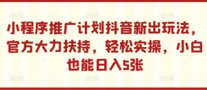 小程序推广计划抖音新出玩法，官方大力扶持，轻松实操，小白也能日入5张【揭秘】-520资源库