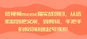短视频meme猫实战项目，从选素材到把文案，到剪辑，手把手的教你快速起号涨粉-520资源库