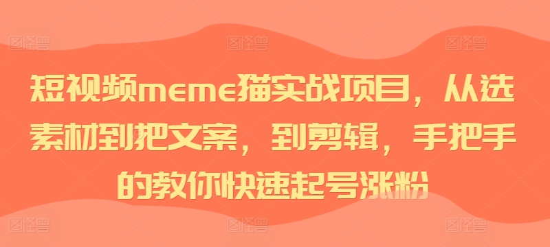 短视频meme猫实战项目，从选素材到把文案，到剪辑，手把手的教你快速起号涨粉-520资源库