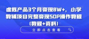 虚拟产品3个月变现8W+，小学教辅项目完整变现SOP操作教程(教程+资料)-520资源库