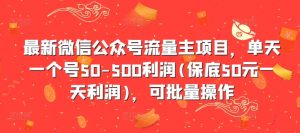 最新微信公众号流量主项目，单天一个号50-500利润(保底50元一天利润)，可批量操作-520资源库