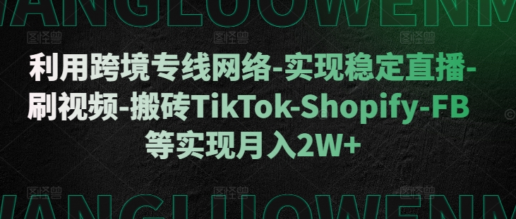 利用跨境专线网络-实现稳定直播-刷视频-搬砖TikTok-Shopify-FB等实现月入2W+【揭秘】-520资源库