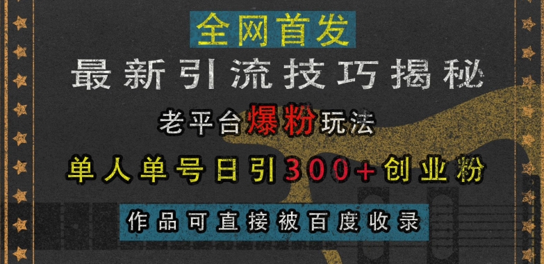 最新引流技巧揭秘，老平台爆粉玩法，单人单号日引300+创业粉，作品可直接被百度收录-520资源库
