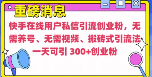 快手最新引流创业粉方法，无需养号、无需视频、搬砖式引流法【揭秘】-520资源库