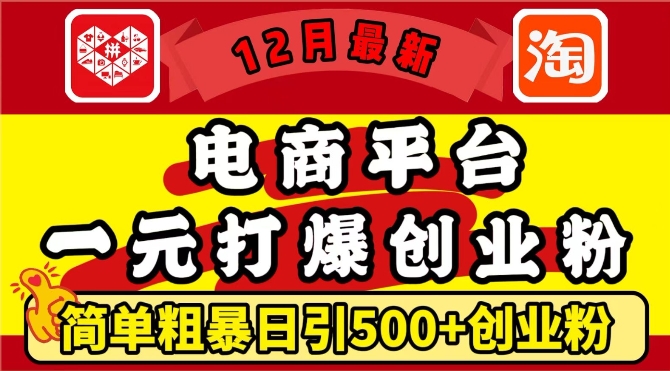 12月最新：电商平台1元打爆创业粉，简单粗暴日引500+精准创业粉，轻松月入过W【揭秘】-520资源库
