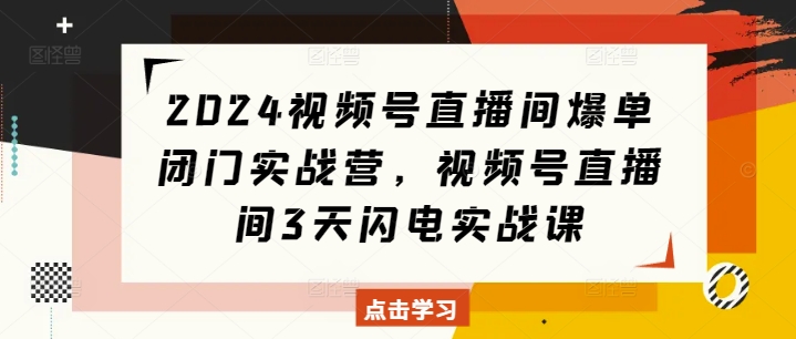 2024视频号直播间爆单闭门实战营，视频号直播间3天闪电实战课-520资源库