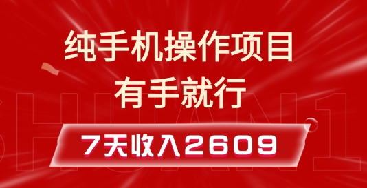 纯手机操作的小项目,有手就能做,7天收入2609+实操教程【揭秘】-520资源库