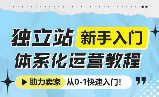独立站新手入门体系化运营教程，助力独立站卖家从0-1快速入门!-520资源库