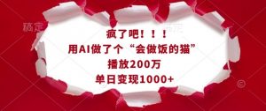 疯了吧！用AI做了个“会做饭的猫”，播放200万，单日变现1k-520资源库