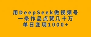 用DeepSeek做视频号，一条作品点赞几十万，单日变现1k-520资源库