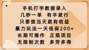 手机打字数据录入，几秒一单，有手就行，只要做当天就有收益，暴力玩法一天低保2张-520资源库