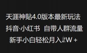 天涯神贴4.0版本最新玩法，抖音·小红书自带人群流量，新手小白轻松月入过W-520资源库