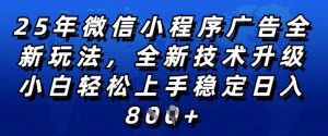 2025年微信小程序全新玩法纯小白易上手，稳定日入多张，技术全新升级，全网首发【揭秘】-520资源库