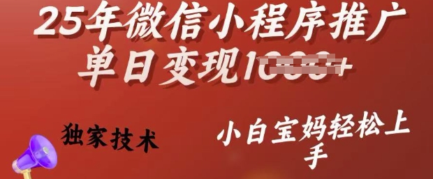 25年微信小程序推广单日变现多张，独家技术，小白宝妈轻松上手【揭秘】-520资源库
