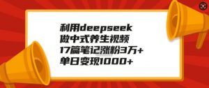 利用deepseek做中式养生视频，17篇笔记涨粉3万+，单日变现1k-520资源库