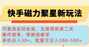 快手磁力新玩法，可查询实时收益，单机30+，批量可日入3到5张【揭秘】-520资源库