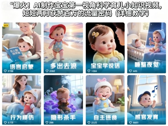 爆火!AI制作宝宝第一视角科学育儿小知识视频,短短两月获赞百万的流量密码(详细教学)