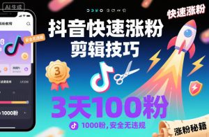 抖音快速涨粉剪辑技巧，3天1000粉，安全无违规-520资源库