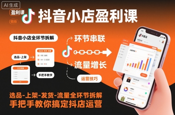 抖音小店盈利课-选品-上架-发货-流量全环节拆解，手把手教你搞定抖店运营-520资源库