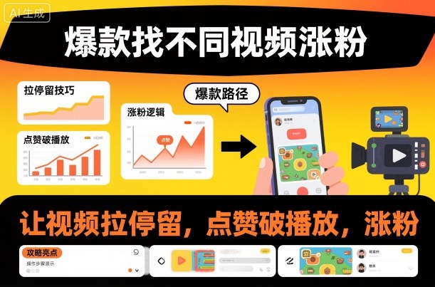 爆款找不同视频涨粉，让视频拉停留，实现点赞，破播放，涨粉-520资源库