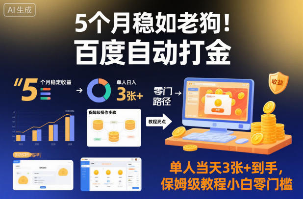 5个月稳如老狗！百度自动打金，单人当天3张+到手，保姆级教程小白零门槛【揭秘】-520资源库