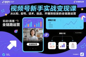 视频号新手实战变现课，从认知、起号、话术、选品、开播到投放的全链路运营-520资源库