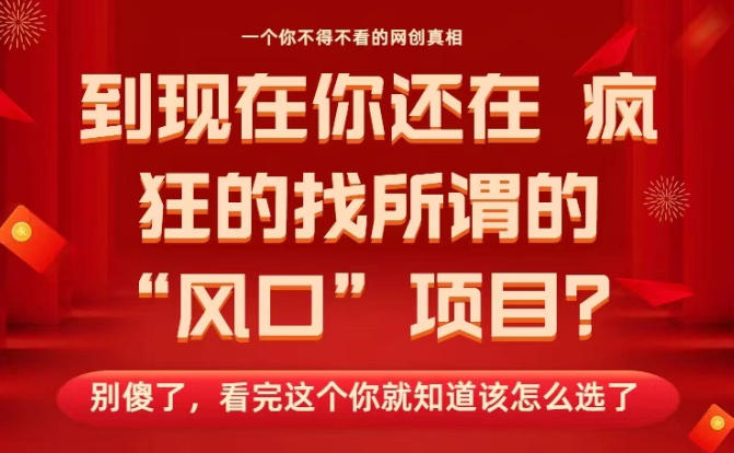 马上26年了，你还在找所谓的风口项目？别傻了，看完这个你全都懂了！【揭秘】-520资源库