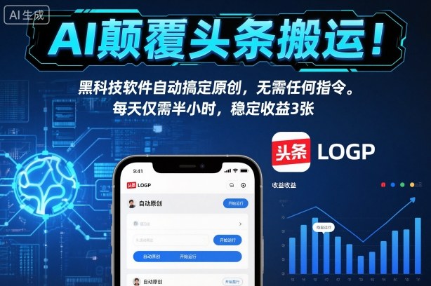 AI颠覆头条搬运！黑科技软件自动搞定原创，无需任何指令。每天仅需半小时，稳定收益3张【揭秘】-520资源库