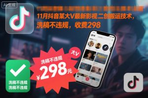 11月抖音某大V最新影视二创搬运技术，洗稿不违规，收费298-520资源库