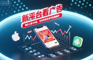 新平台看广告，养好机一条0.3到5米，每天上限100条，支持苹果安卓可批量操作-520资源库