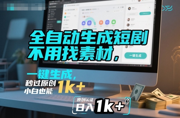 全自动生成短剧，不用找素材，不用剪辑，一键生成，秒过原创，小白也能轻松日入1k+【揭秘】-520资源库