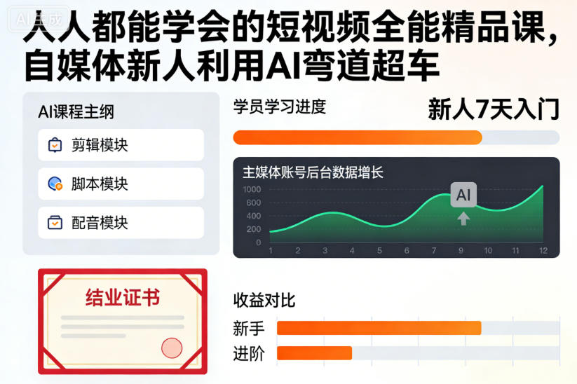 人人都能学会的短视频全能精品课，自媒体新人利用AI弯道超车-520资源库