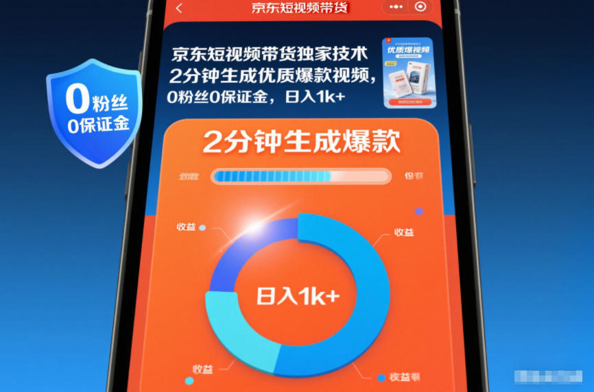 京东短视频带货独家技术，2分钟生成一条优质爆款视频，0粉丝0保证金，日入1k+【揭秘】-520资源库