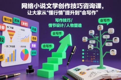 网络小说文学创作技巧咨询课，让大家从“懂行情”提升到”会写作”的高度-520资源库