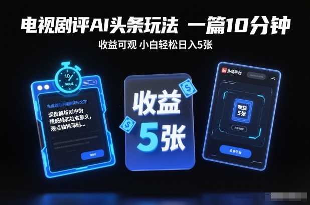 电视剧评AI头条玩法，一篇10分钟，收益可观，小白轻松日入5张+【独家】-520资源库