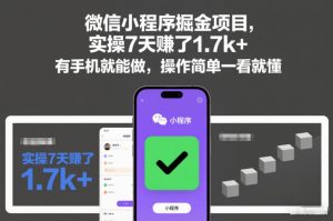 微信小程序掘金项目，实操7天賺了1.7k+，有手机就能做，操作简单一看就懂【揭秘】-520资源库