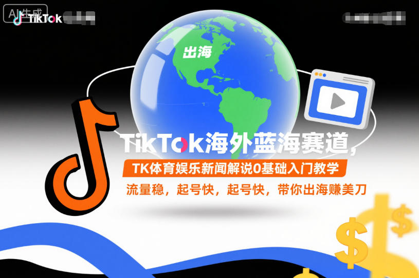 TikTok海外蓝海赛道，TK体育娱乐新闻解说0基础入门教学，流量稳，起号快，带你出海賺美刀-520资源库