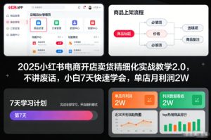 2025小红书电商开店卖货精细化实战教学2.0，不讲废话，小白7天快速学会，单店月利润2W-520资源库