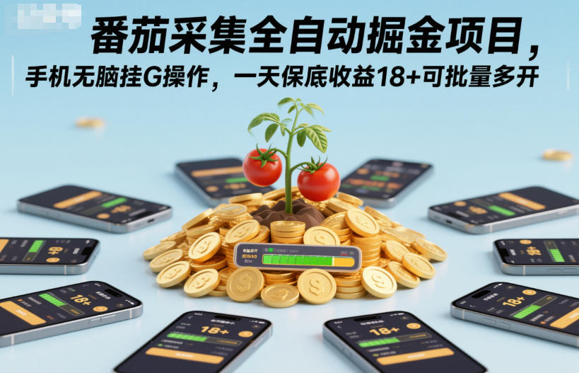 番茄采集全自动掘金项目，手机无脑挂G操作，一天保底收益18+可批量多开【揭秘】-520资源库