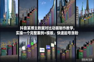 抖音某博主数据对比动画制作教学，实操完整案例+模板，快速起号涨粉-520资源库