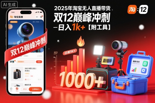 2025年淘宝无人直播带货，冲刺双12，日入1k+【附工具】【揭秘】-520资源库