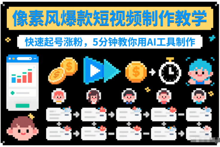像素风爆款短视频制作教学，快速起号涨粉，5分钟教你用AI工具制作-520资源库