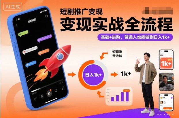 短剧推广变现实战全流程，基础+进阶，普通人也能做到日入1k+-520资源库