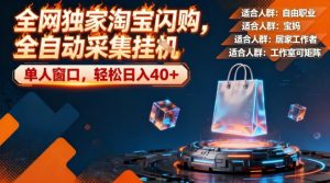 全网独家淘宝闪购，全自动采集，操作简单无脑，单人窗口轻松日入40+【揭秘】-520资源库