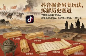 抖音掘金另类玩法，拆解历史赛道，7条作品涨粉300W+，点赞量高达900W，只讲核心逻辑，干货分享-520资源库