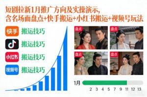 短剧拉新1月推广方向及实操演示，含名场面盘点+快手搬运+小红书搬运+视频号玩法-520资源库