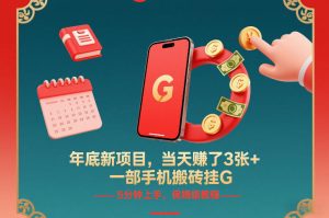 年底新项目，当天賺了3张+，一部手机搬砖挂G，5分钟上手，保姆级教程【揭秘】-520资源库
