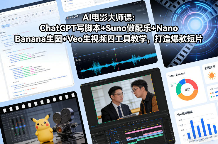 AI电影大师课：ChatGPT写脚本+Suno做配乐+Nano Banana生图+Veo生视频，打造爆款短片-520资源库